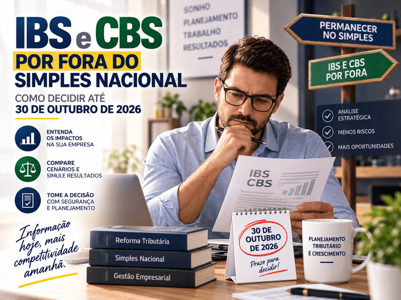 Empresário analisando IBS e CBS por fora do Simples Nacional antes do prazo de outubro de 2026