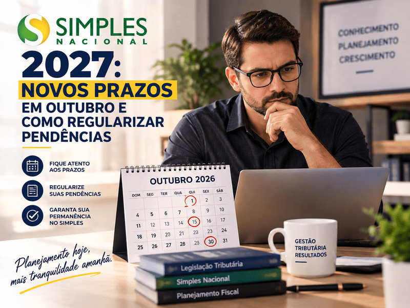 Empresário analisando os novos prazos do Simples Nacional 2027 em outubro