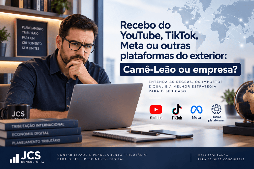 Criador de conteúdo analisando a tributação de receitas recebidas de plataformas do exterior